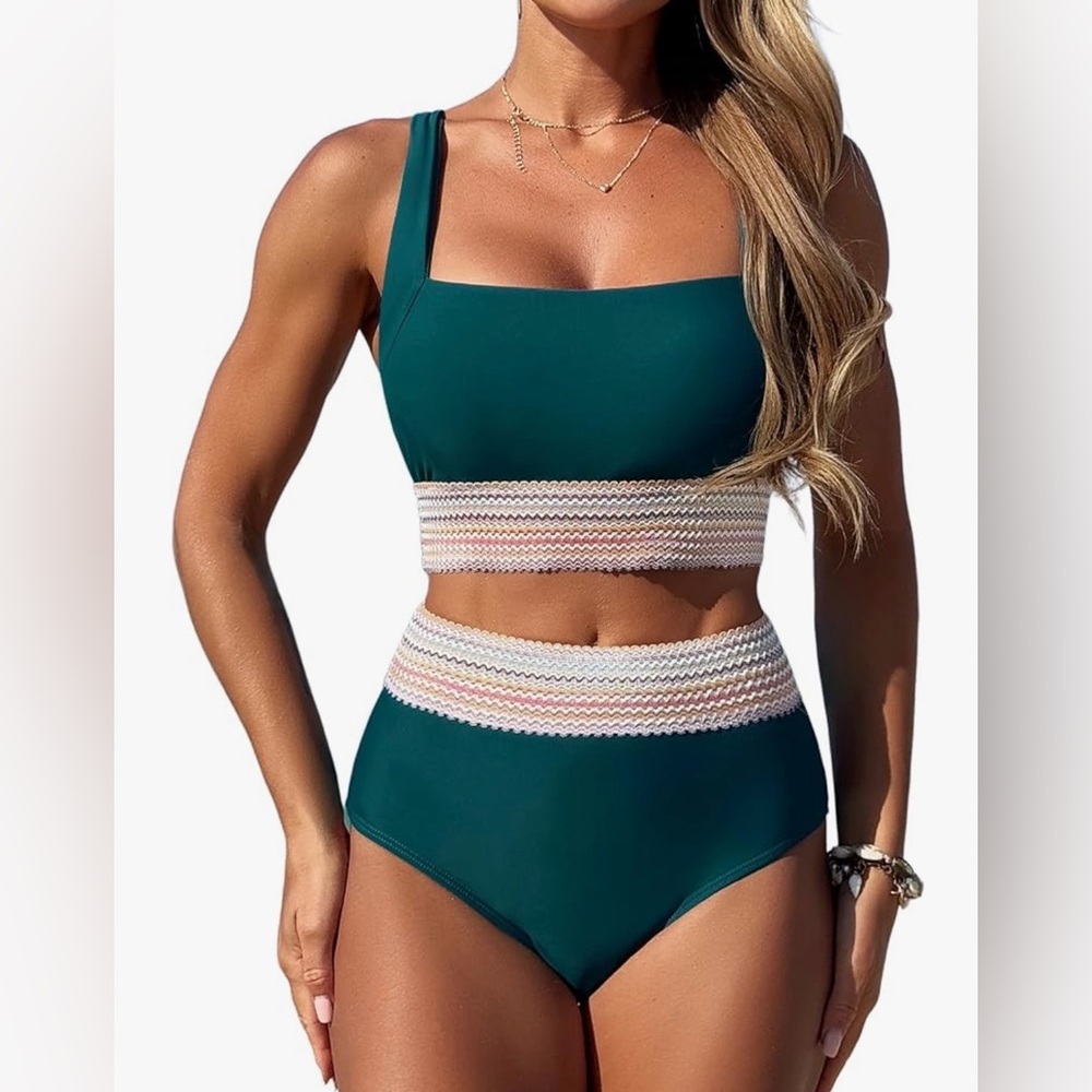 Zaful Dark Green High-Waisted Bikini Set